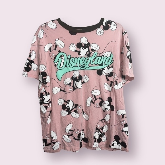 Disney Tops - Disneyland Mickey Mouse Tee - Pink Short Sleeve Graphic T-Shirt, Size L